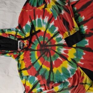 Red Yellow Green Black White Long Sleeve Tie-dyed Hoodie Mens Tee Shirt Medium L